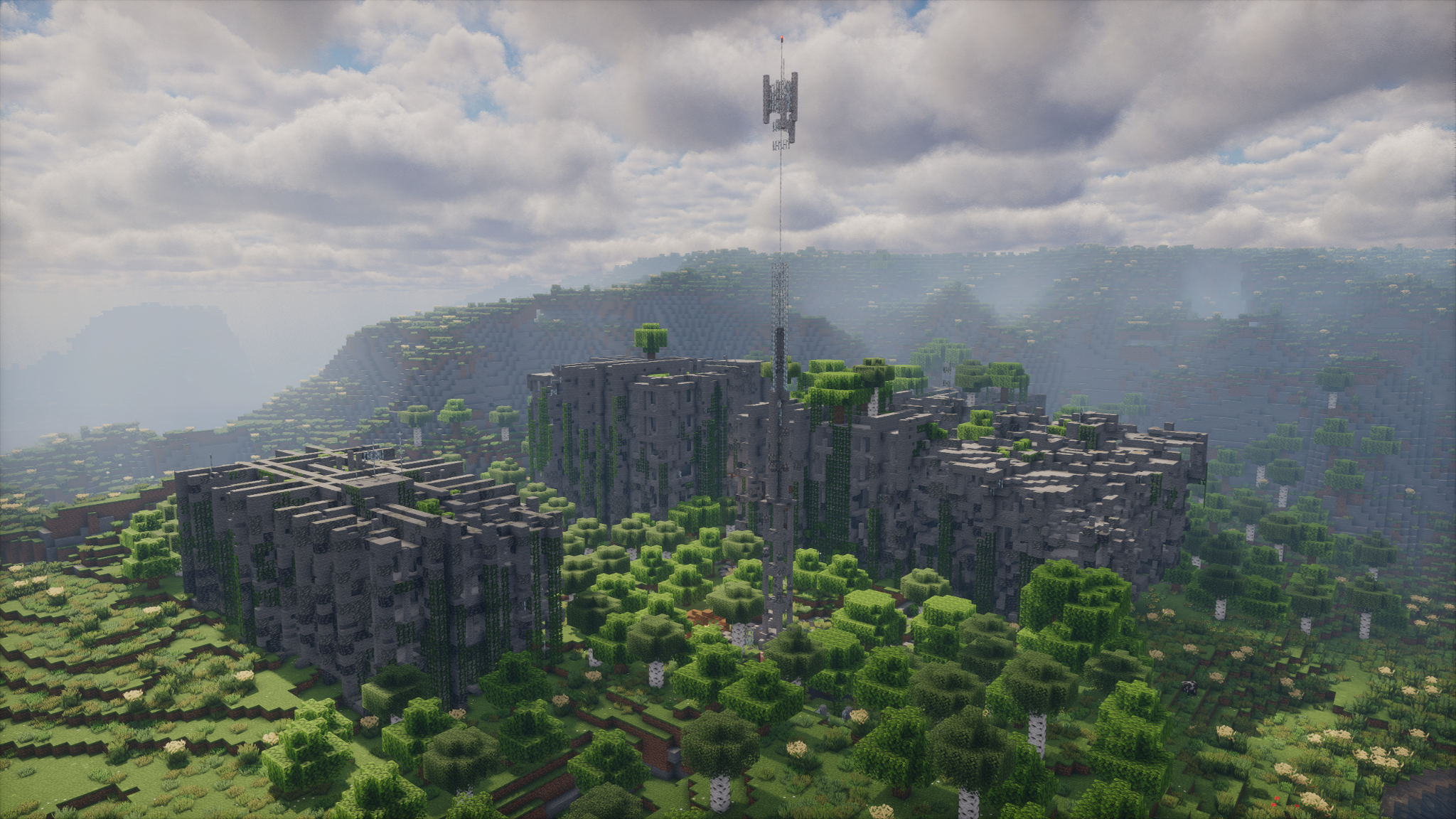 A ruined fortress rising over a forested Frontier region